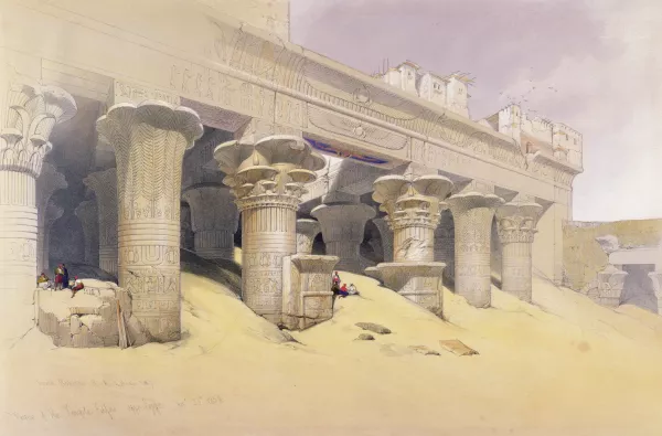 David Roberts, Portikus des Tempels von Edfu, 1838-1839, Lithografie von Louis Hague, Privatsammlung, © Bridgeman Images